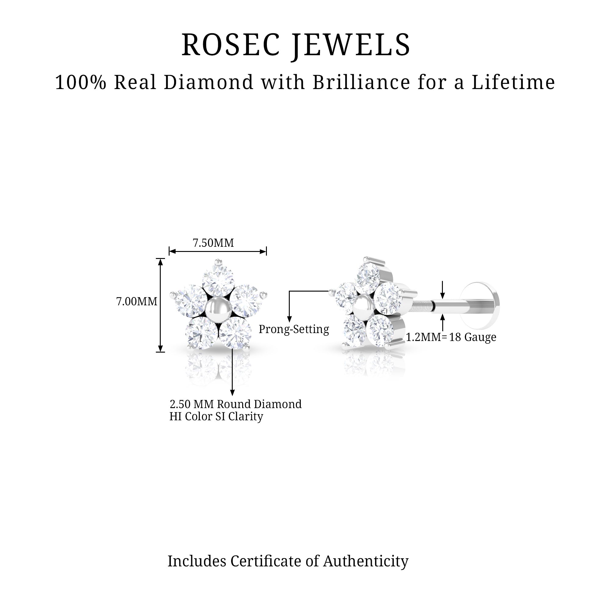 Nature Inspired Diamond Flower Earring for Tragus Piercing