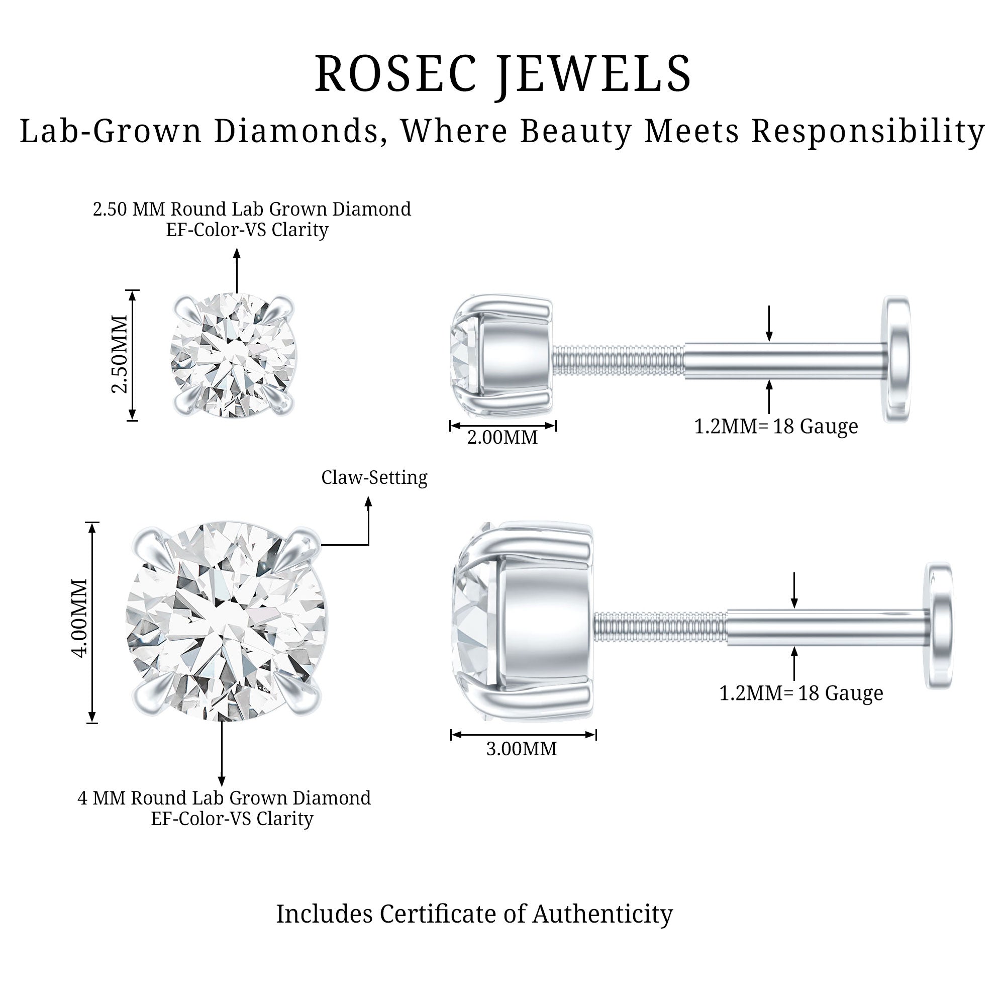Brilliant Cut Diamond Solitaire Earring Set for Helix Piercing