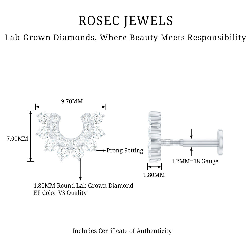 Real Diamond Horseshoe Earring for Helix Piercing