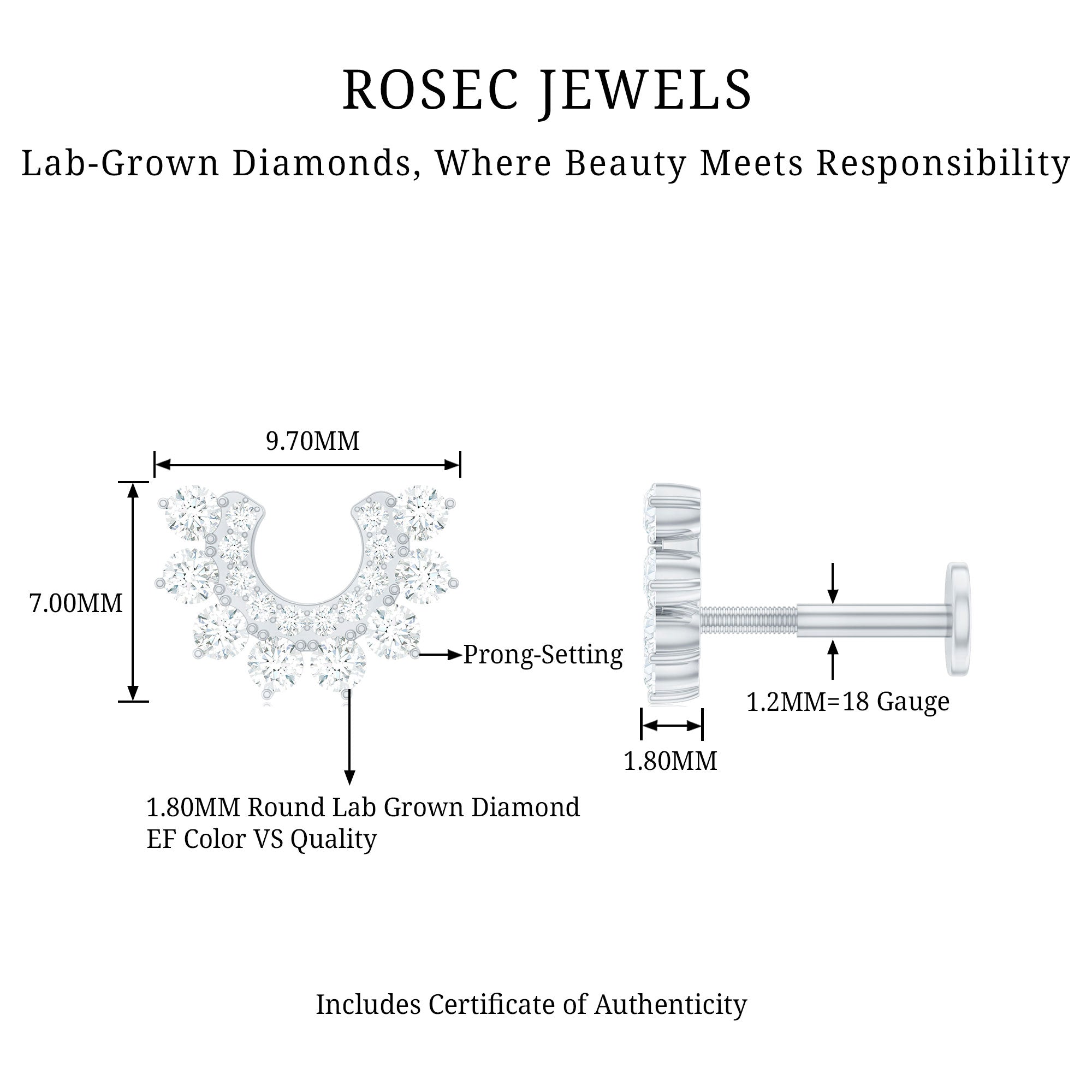 Real Diamond Horseshoe Earring for Helix Piercing