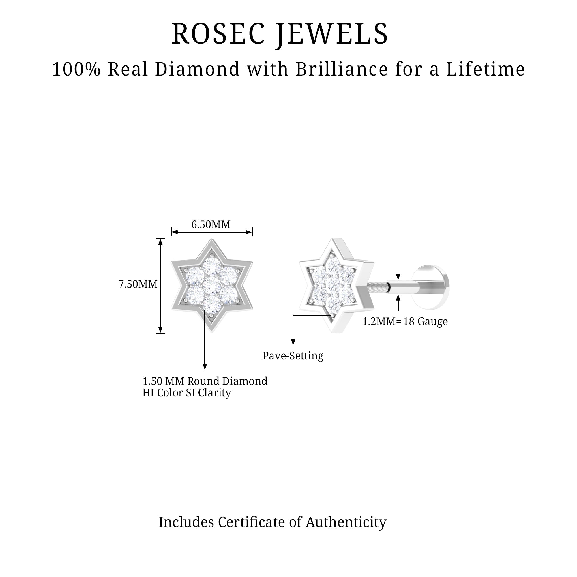 Certified Diamond Star Earring for Helix Piercing