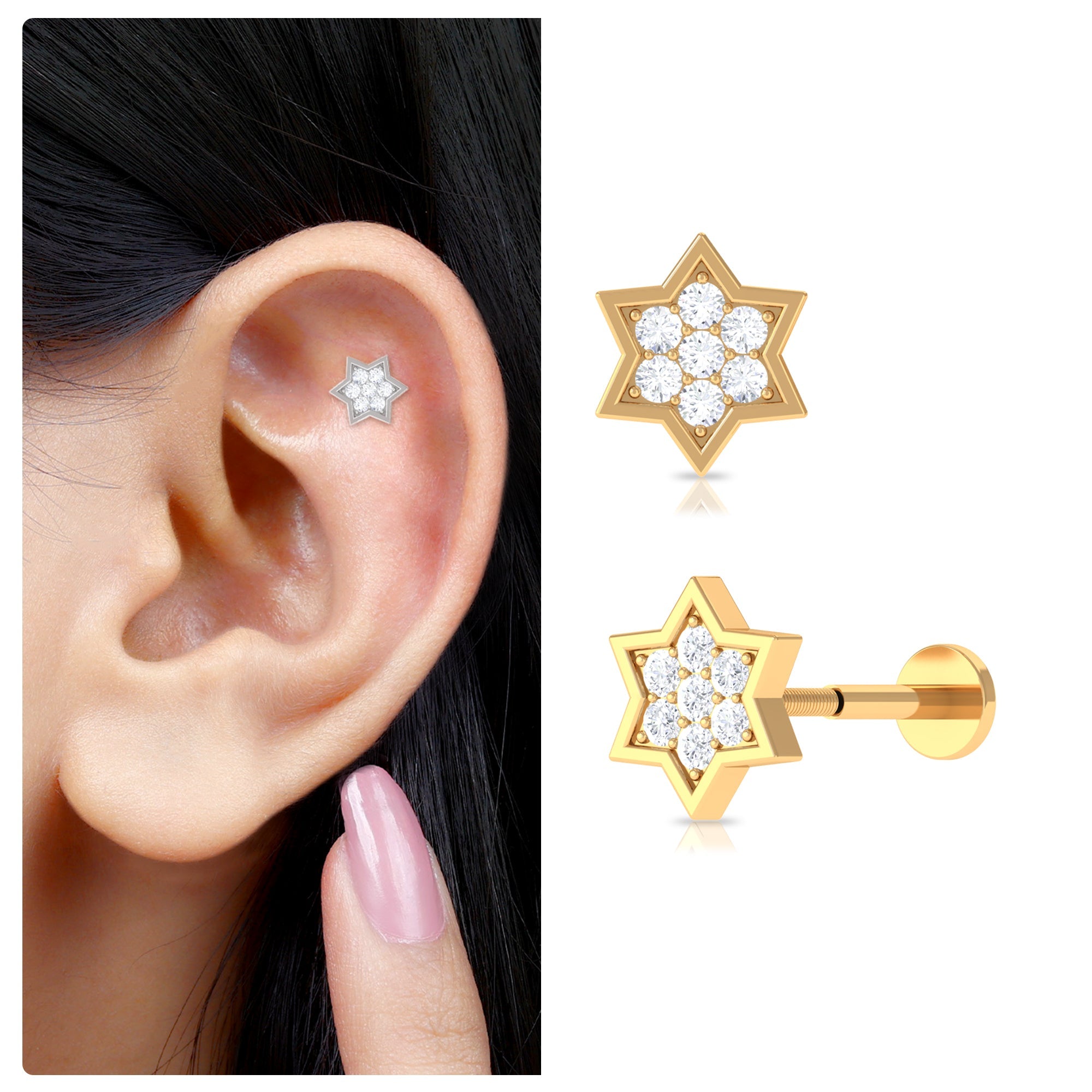 Certified Diamond Star Earring for Helix Piercing