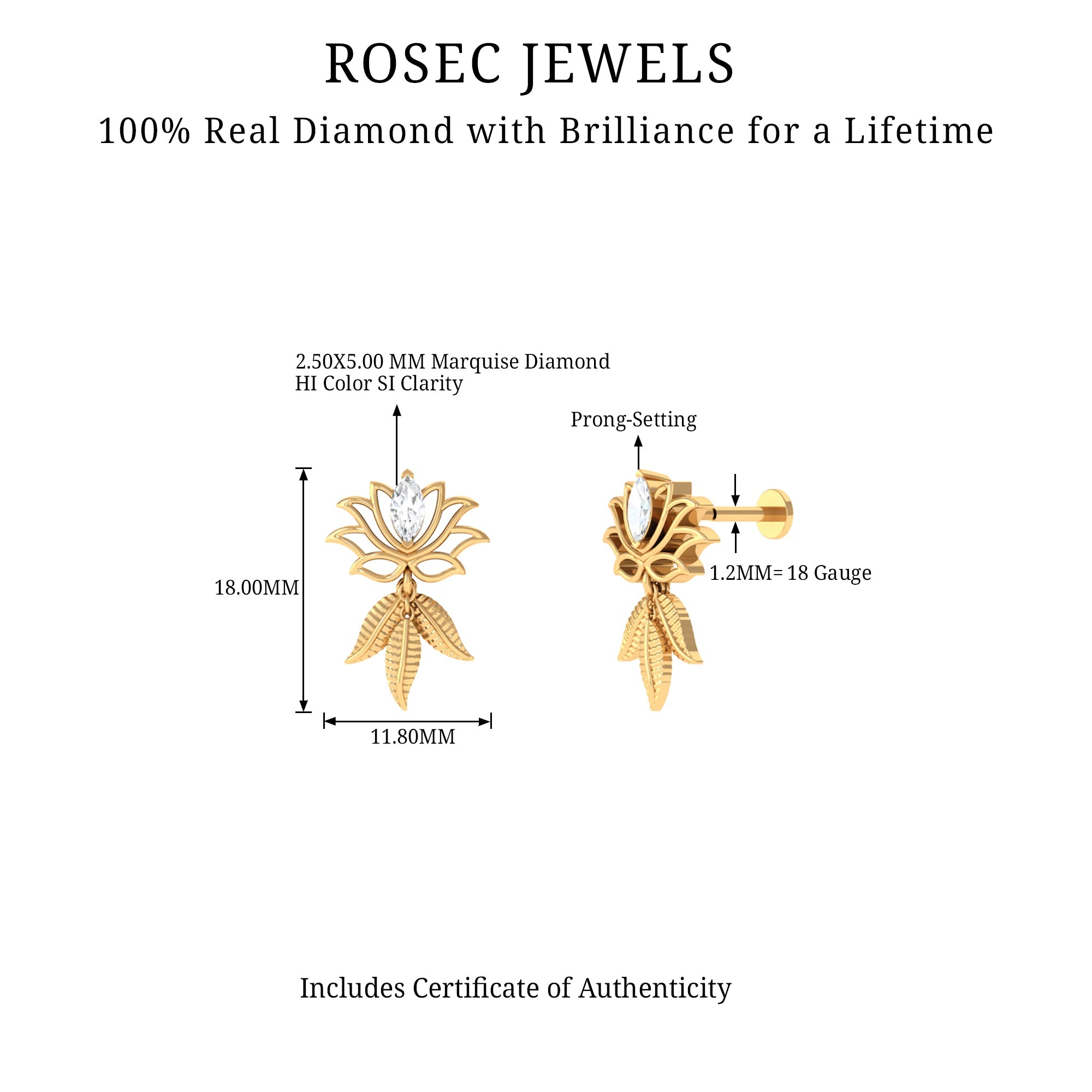 Marquise Diamond Lotus Flower Drop Earring