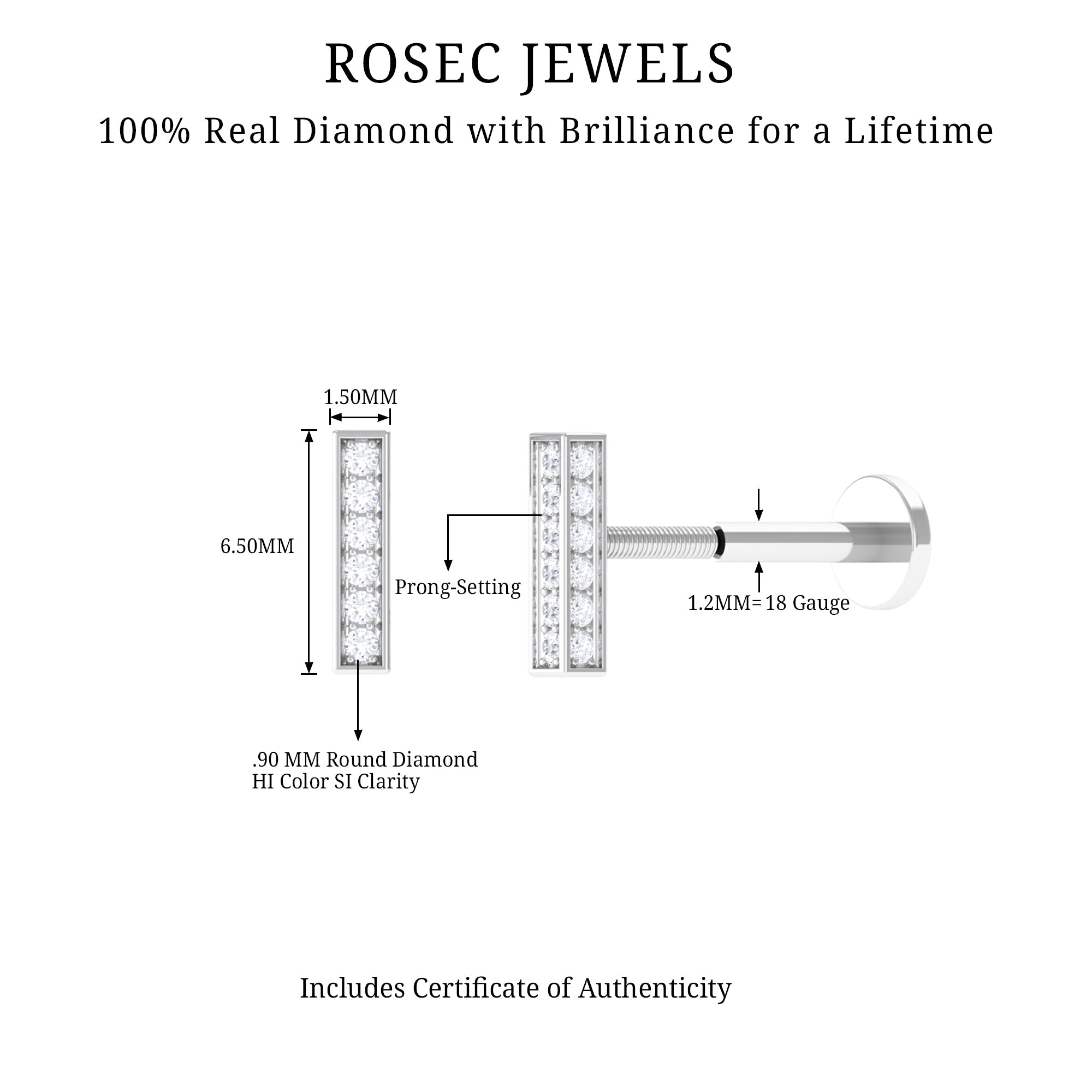 Diamond Bar Earring for Tragus Piercing