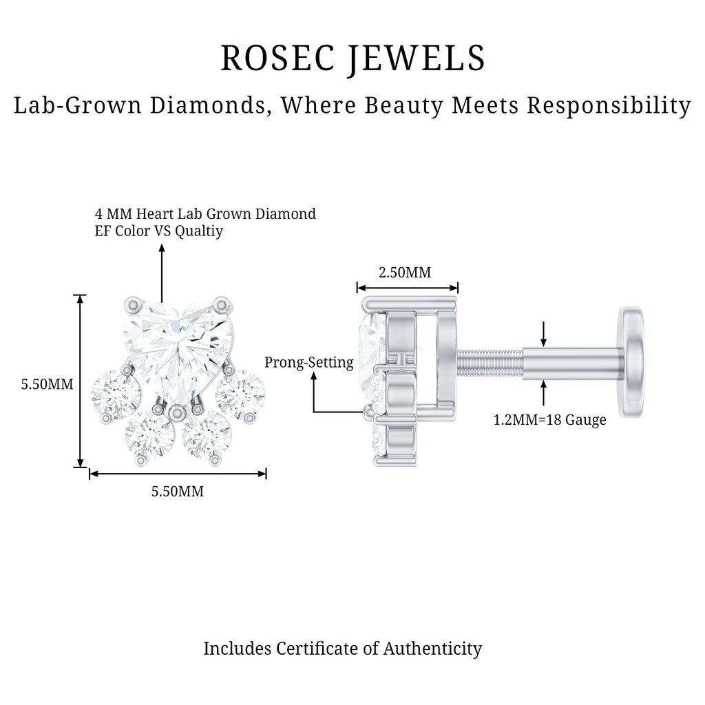 Heart Shape Diamond Dog Paw Earring for Helix Piercing