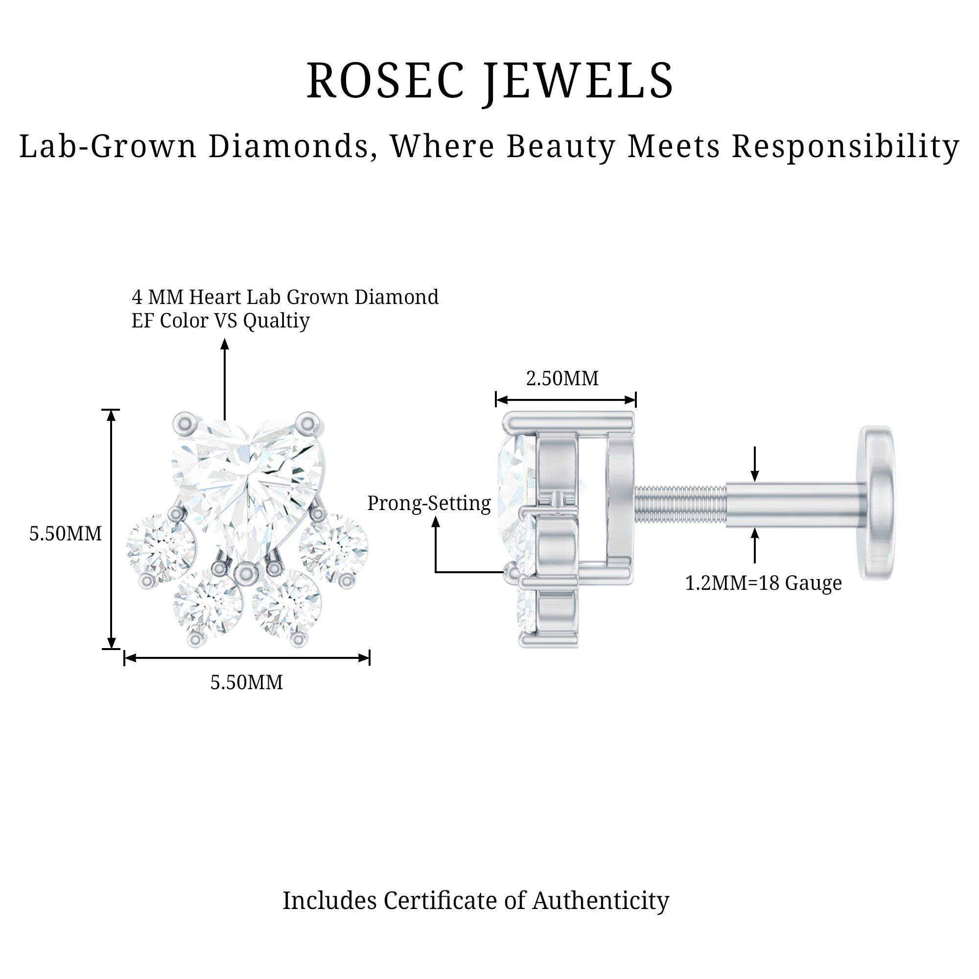 Heart Shape Diamond Dog Paw Earring for Helix Piercing