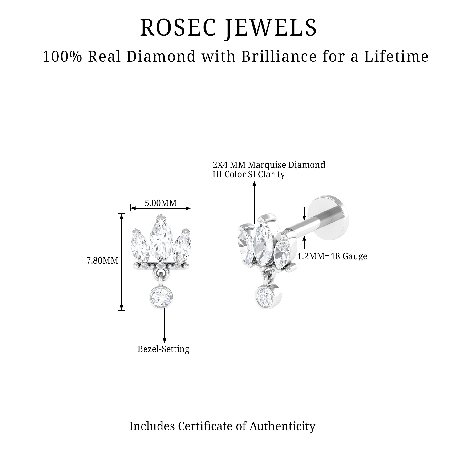 Three Marquise Shape Diamond Helix Drop Earring