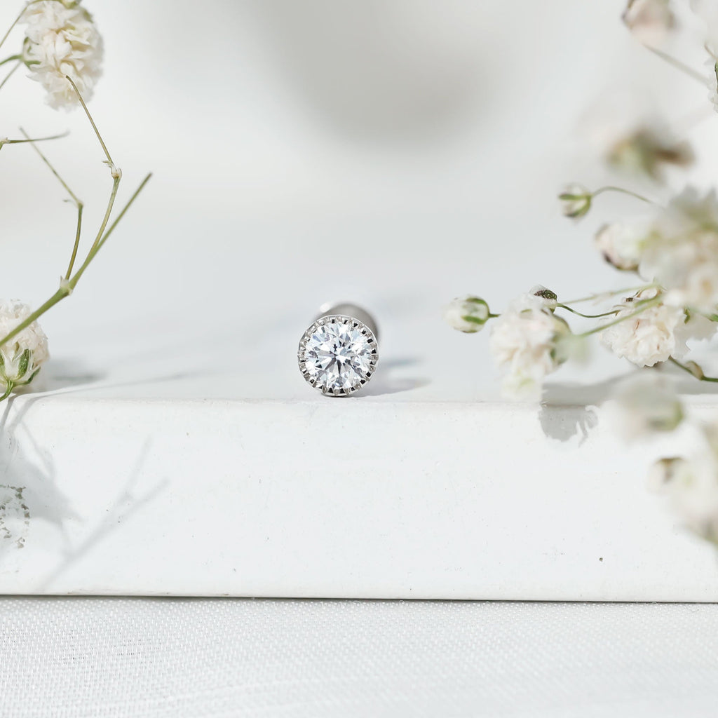 Bezel Set Diamond Solitaire Stud Earring for Helix Piercing