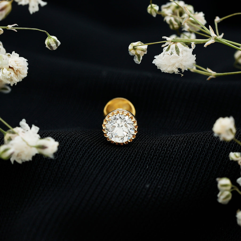Bezel Set Diamond Solitaire Stud Earring for Helix Piercing