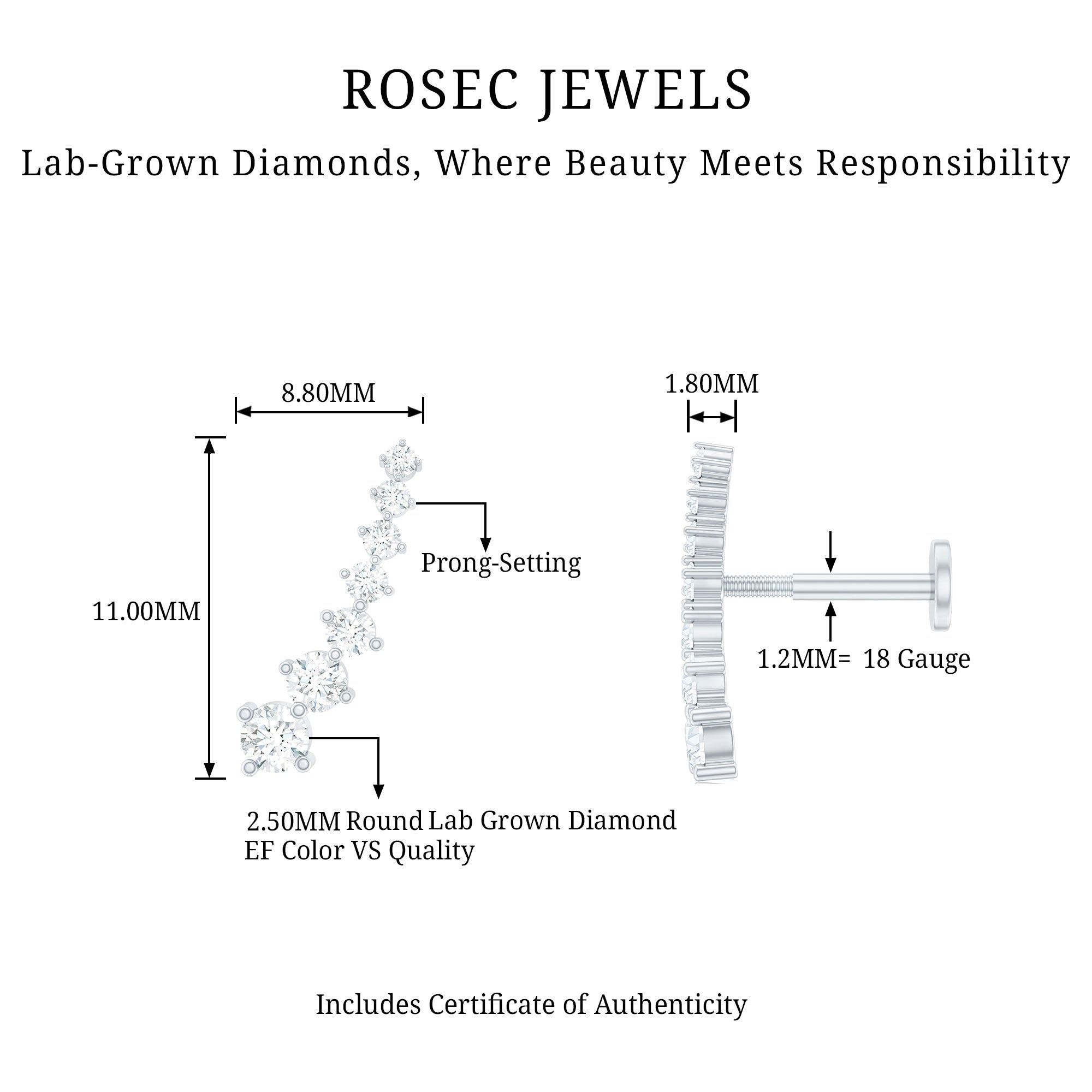 Graduated Style Diamond Ear Climber Earring