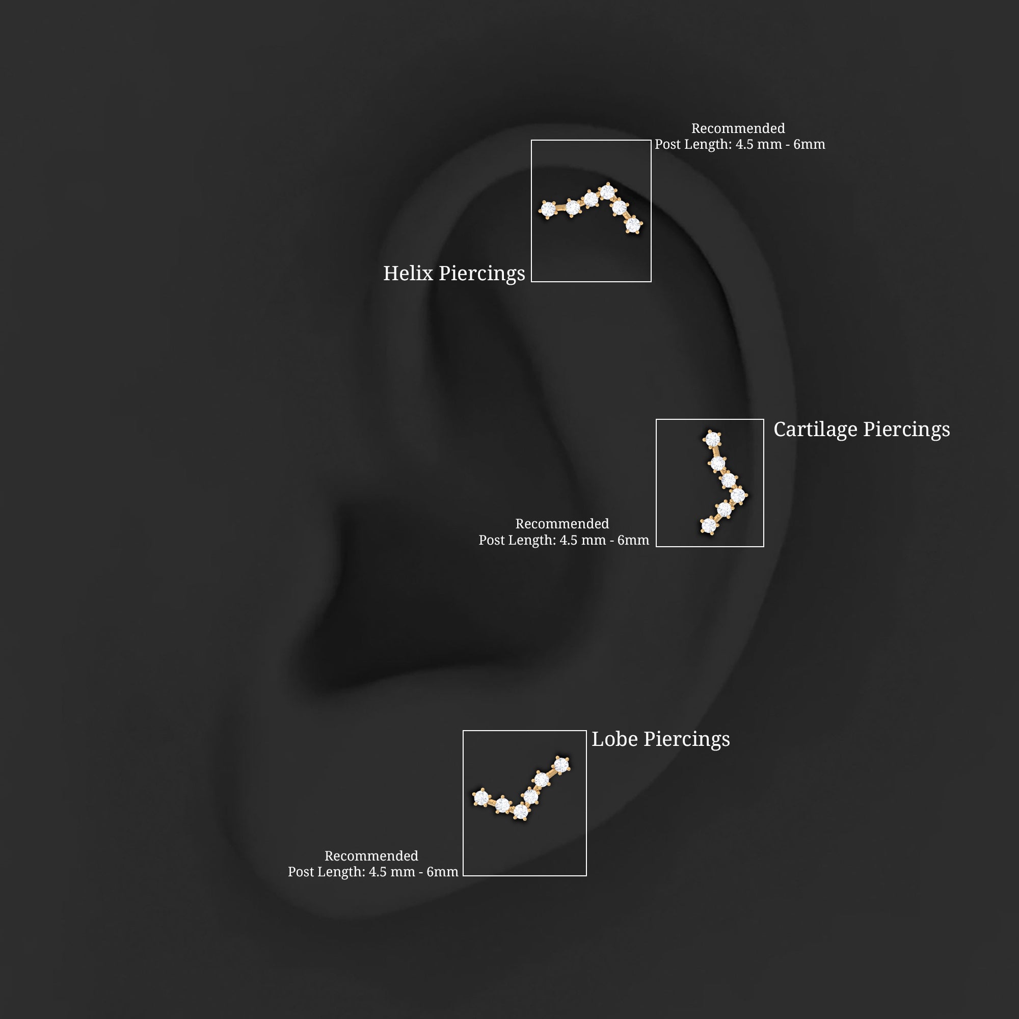 Diamond Pisces Zodiac Earring for Cartilage Piercing