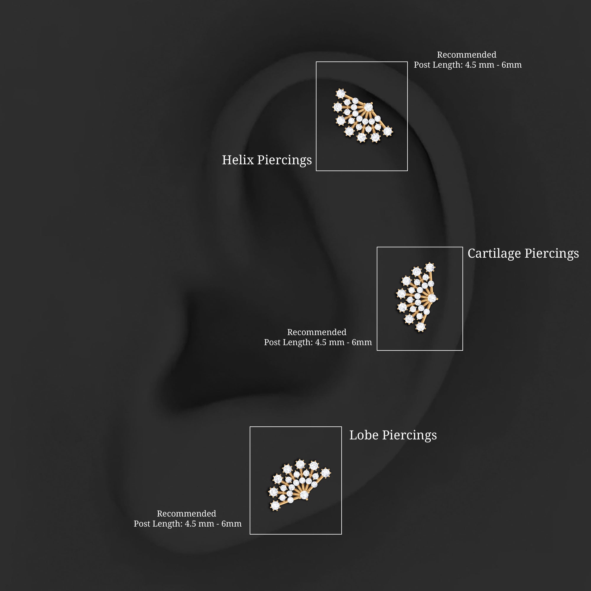 Unique Diamond Fan Cartilage Earring for Women