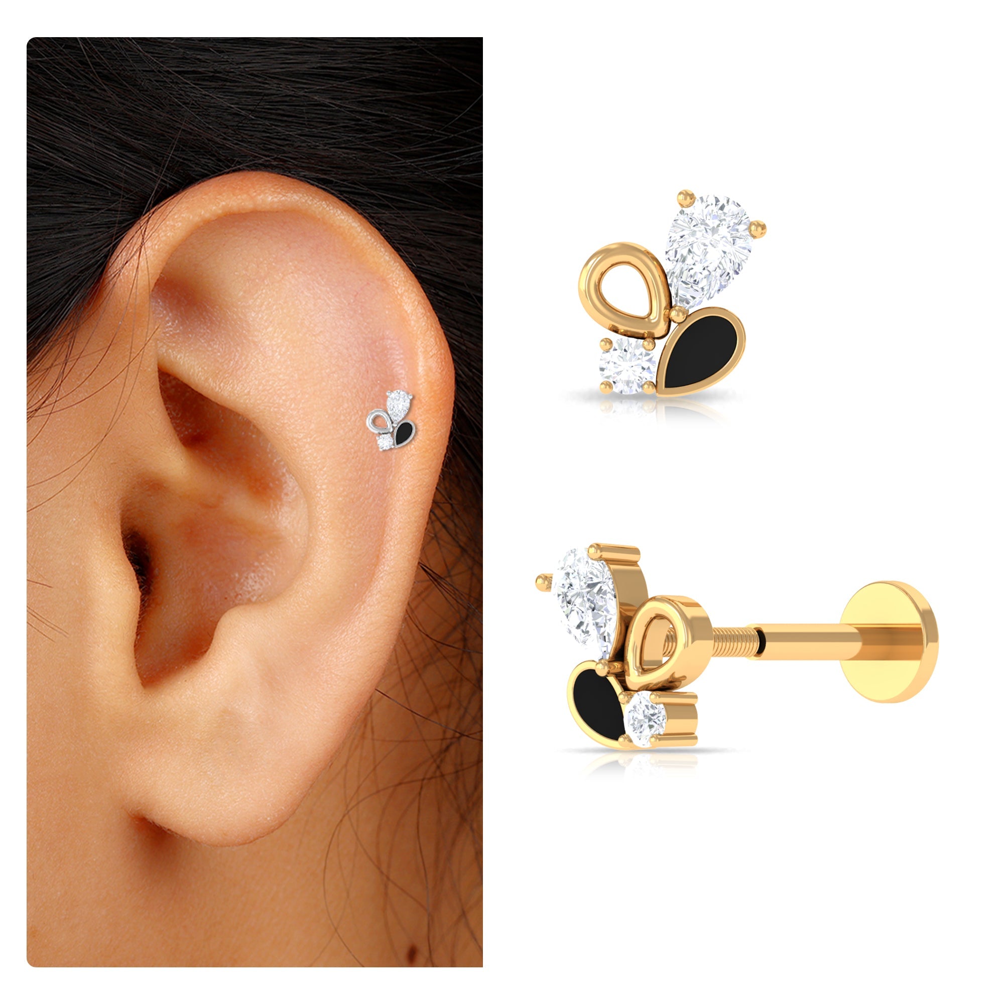 Diamond Helix Earring with Black Enamel