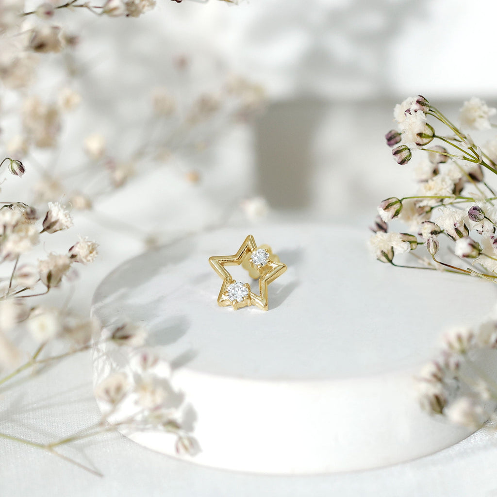 Certified Diamond Star Earring for Upper Lobe Piercing