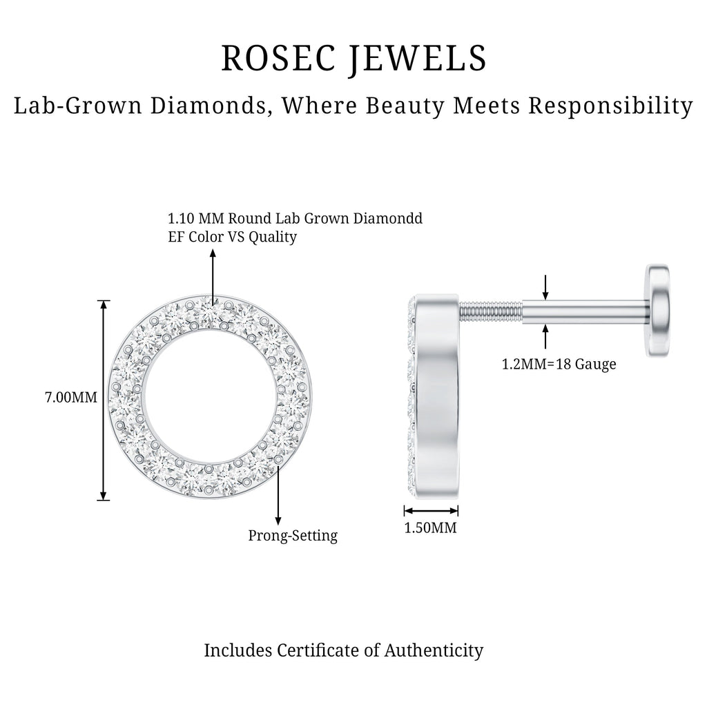 Simple Diamond Open Circle Earring with Flat Back