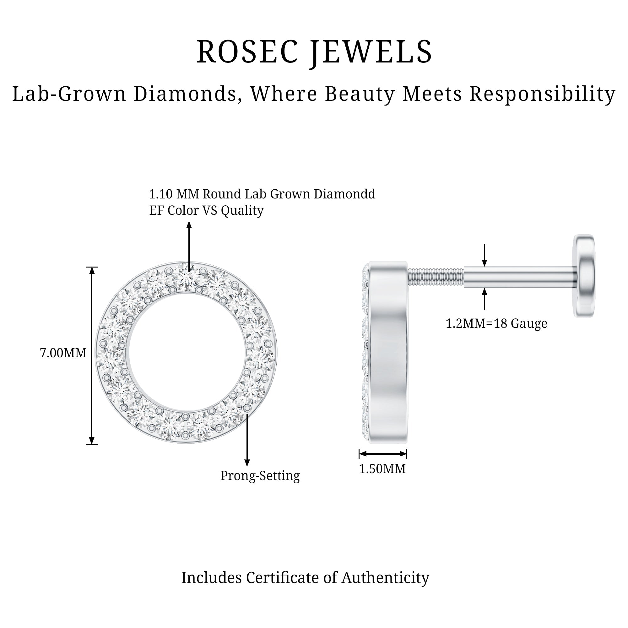 Simple Diamond Open Circle Earring with Flat Back