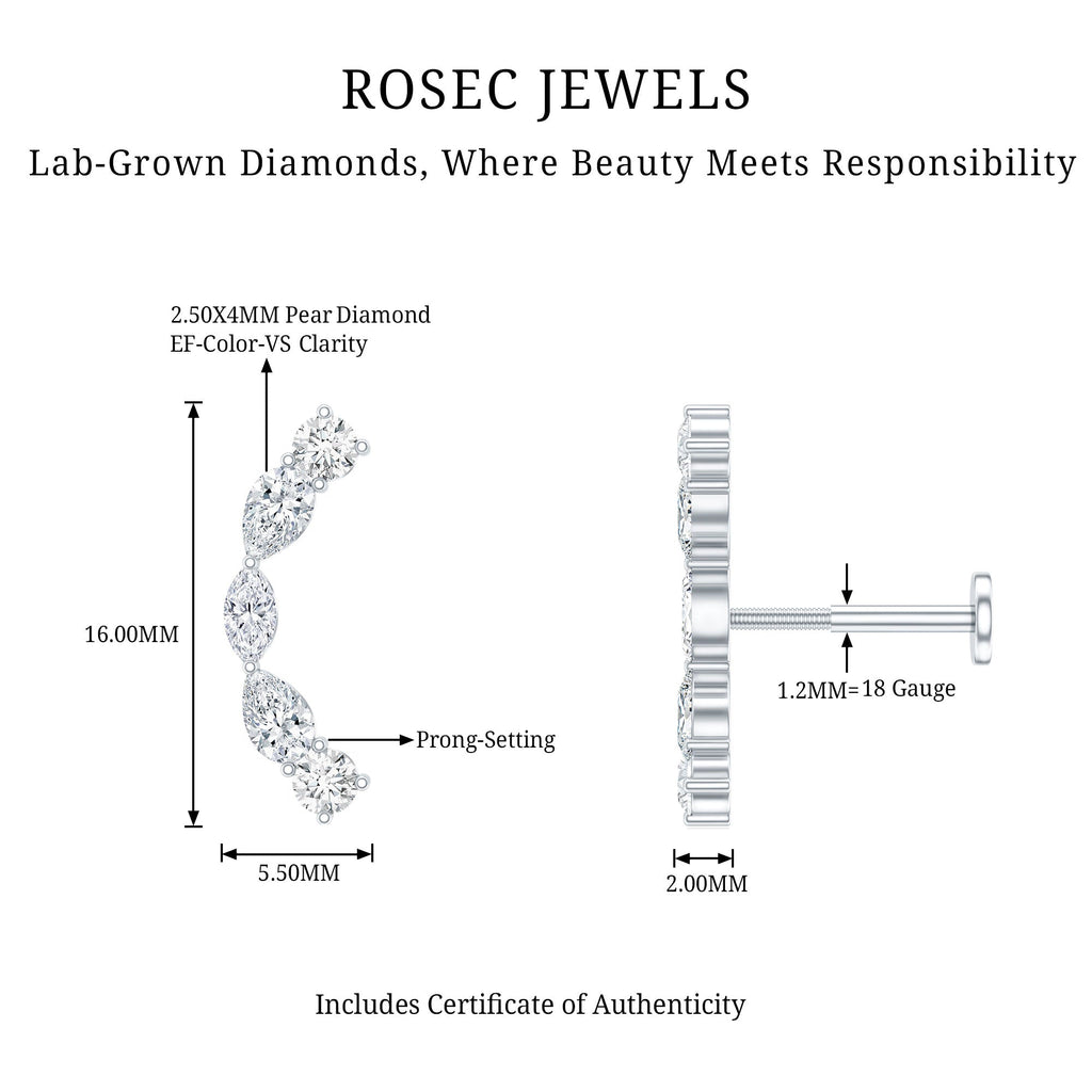 Pear Diamond Ear Crawler Earring for Helix Piercing