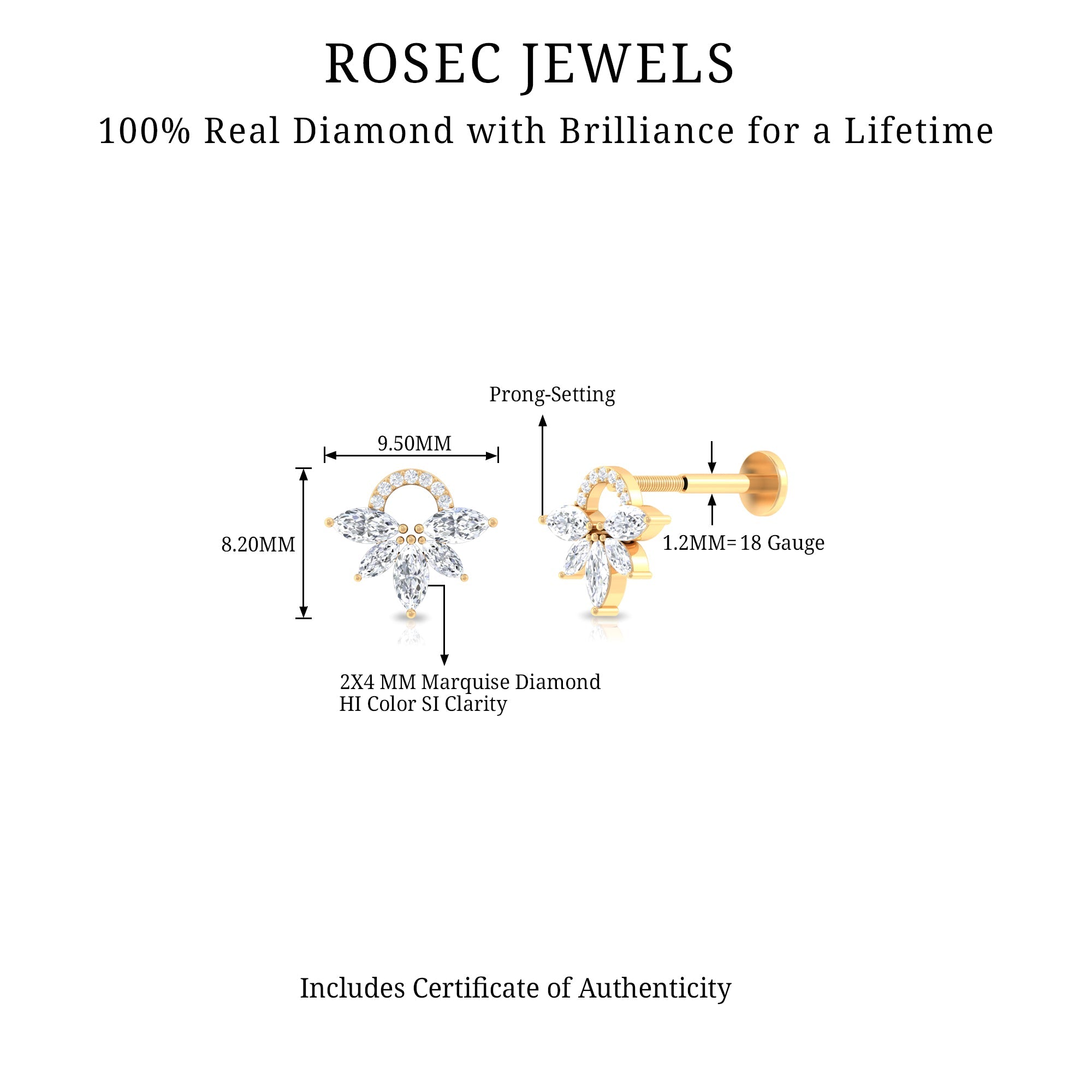 Unique Marquise Diamond Cartilage Piercing Earring