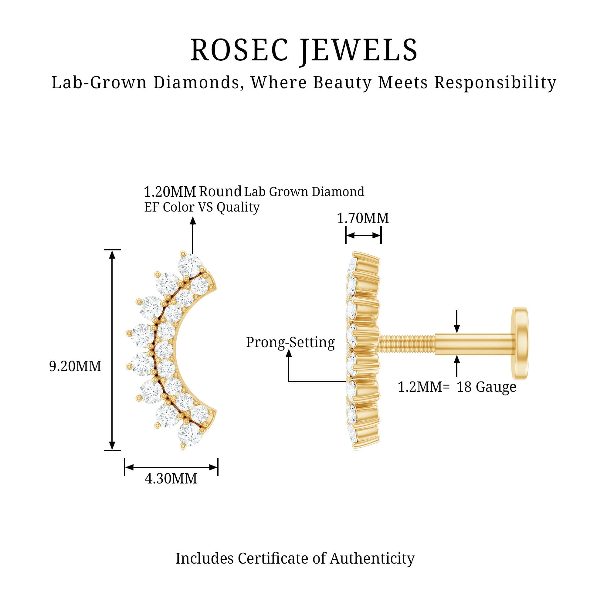 Certified Diamond Curved Cartilage Earring