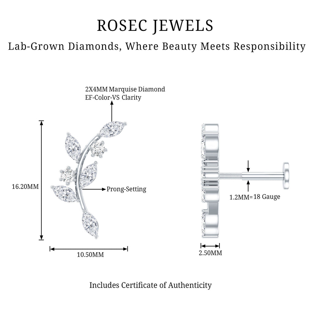 Womens Marquise Diamond Leaf Crawler Earring