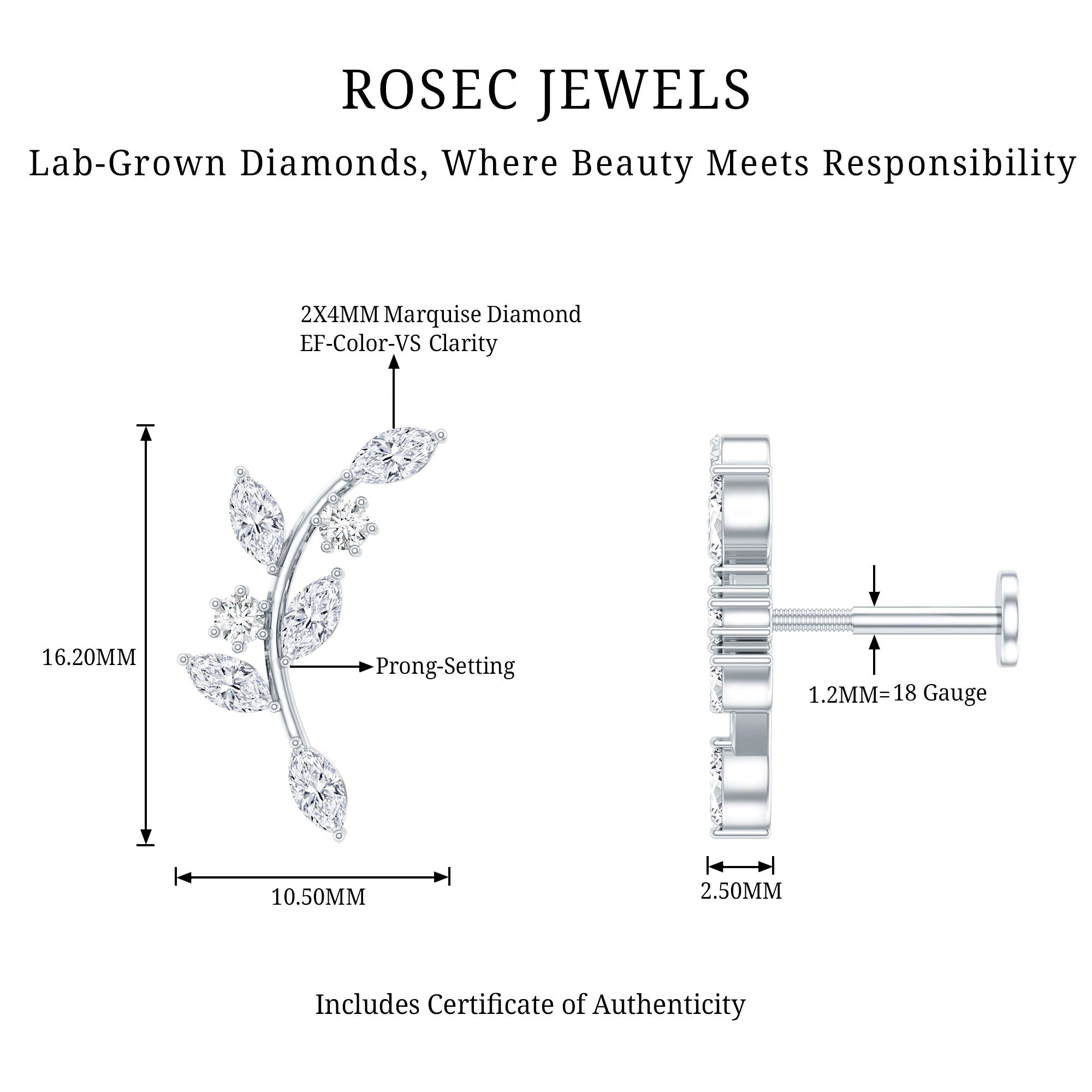 Womens Marquise Diamond Leaf Crawler Earring