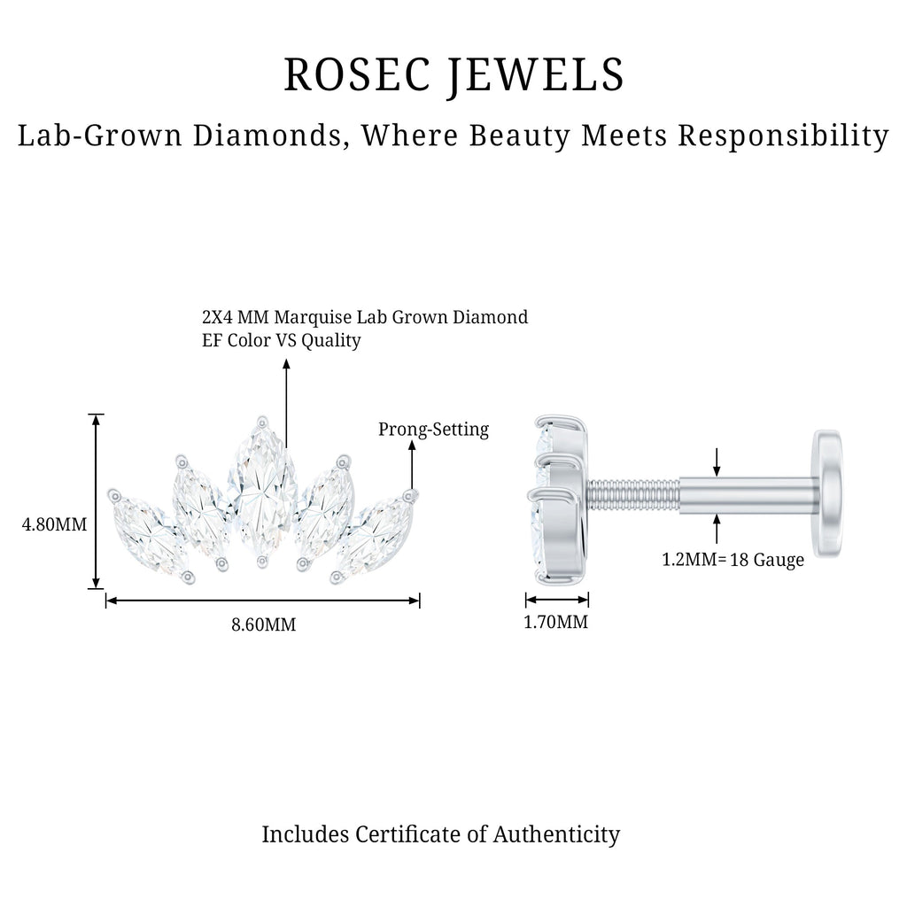 Certified Marquise Cut Diamond Helix Earring for Women