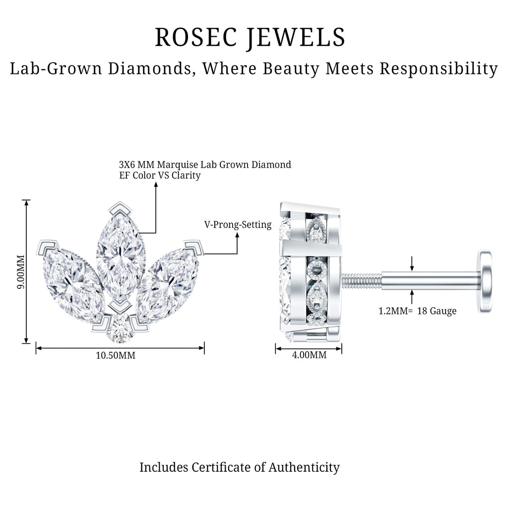 Marquise Diamond Lotus Flower Earring for Helix Piercing