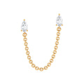 Pear Moissanite Double Piercing Earring with Dangling Chain