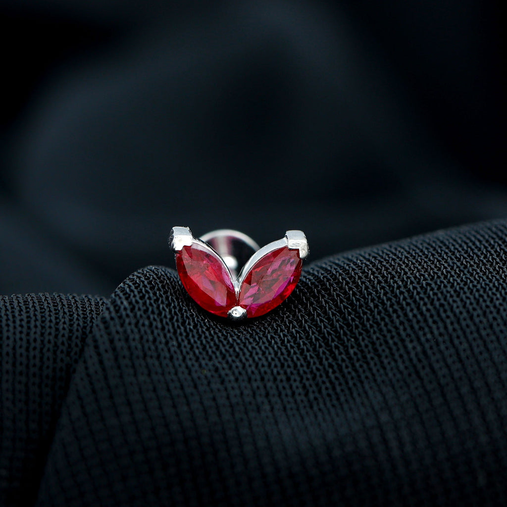 Marquise Ruby Leaf Cartilage Earring for Women