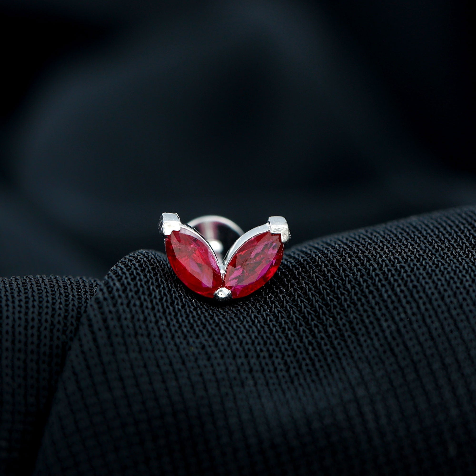 Marquise Ruby Leaf Cartilage Earring for Women