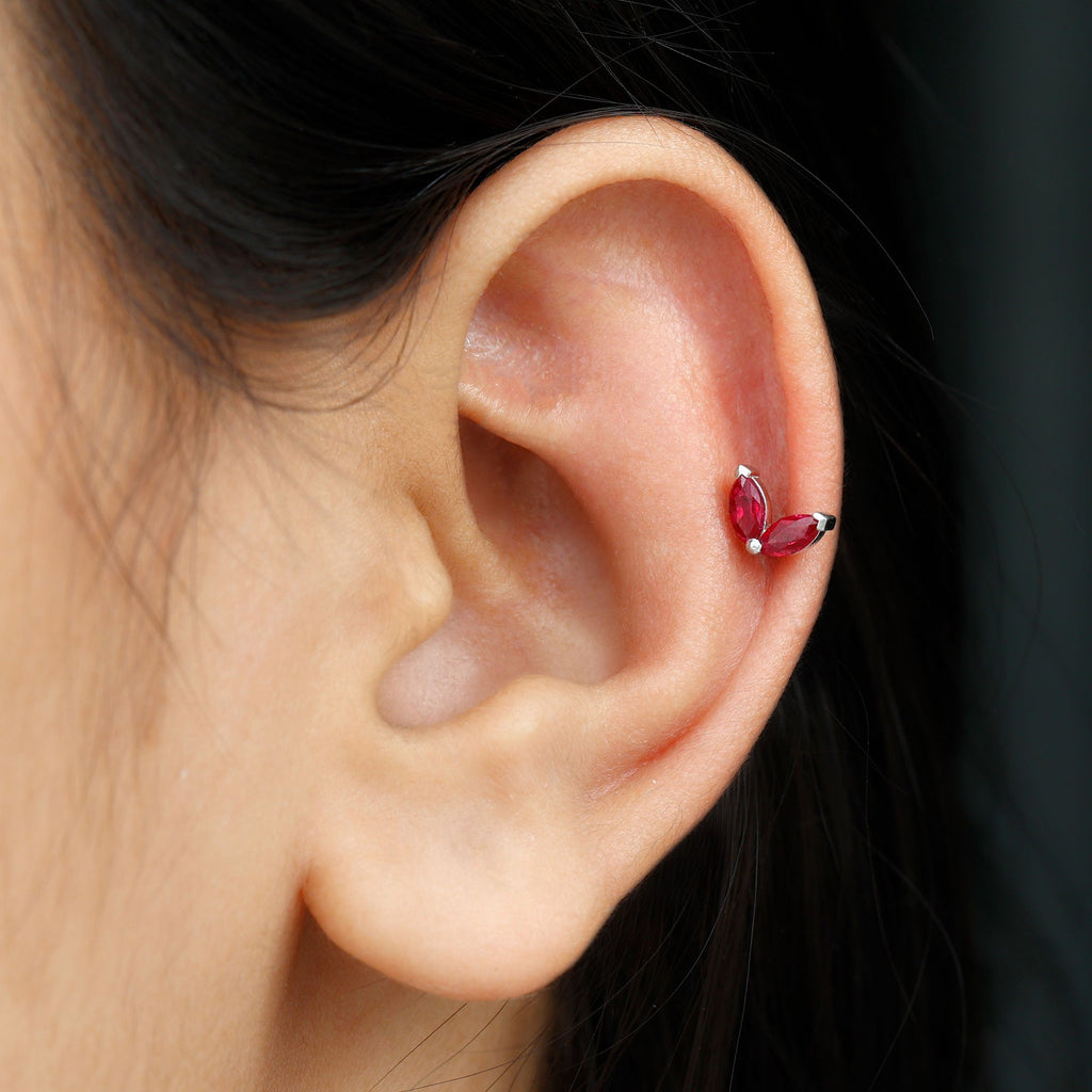 Marquise Ruby Leaf Cartilage Earring for Women