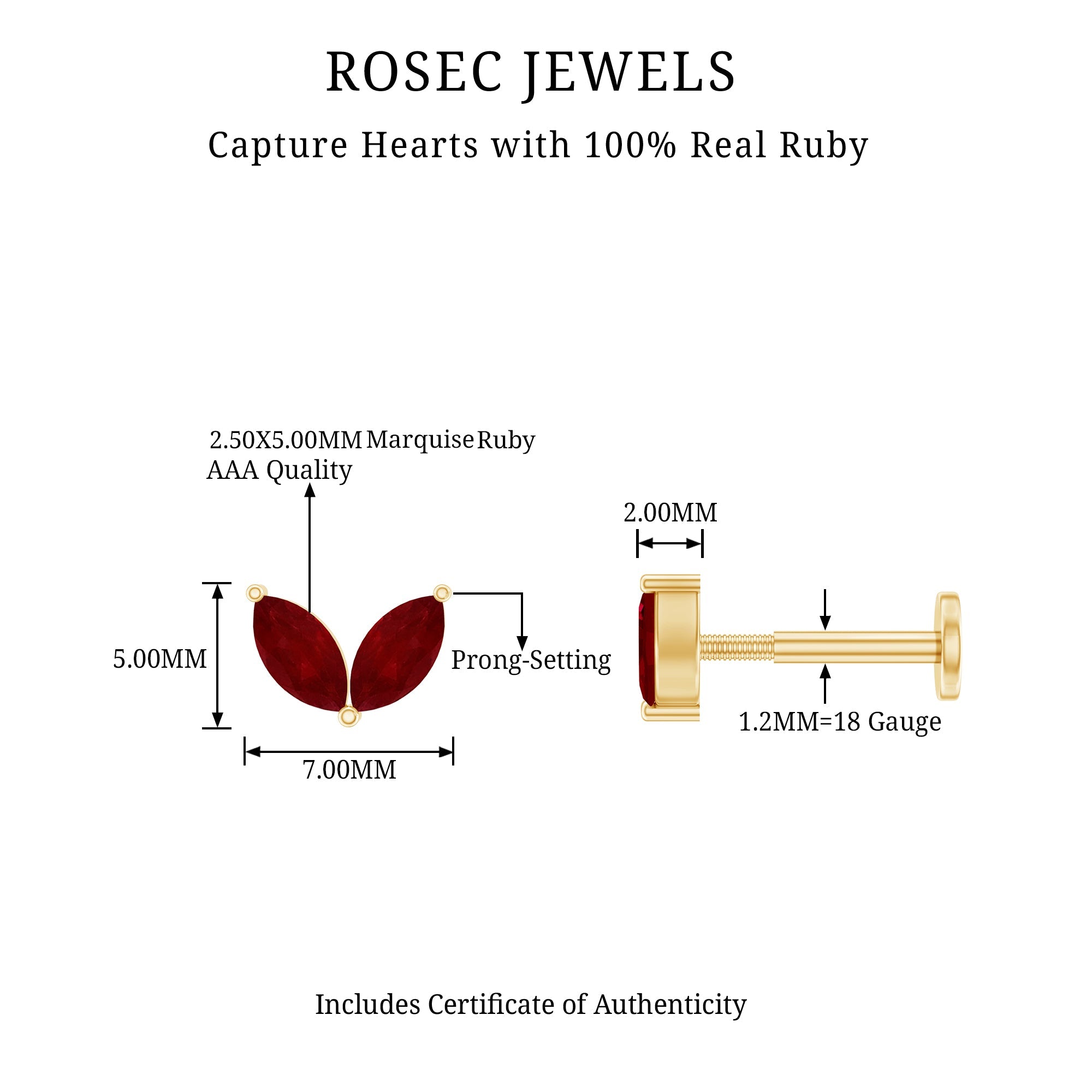 Marquise Ruby Leaf Cartilage Earring for Women