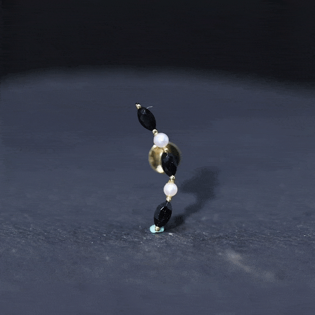 Black Onyx and Pearl Ear Crawler Earring for Helix Piercing