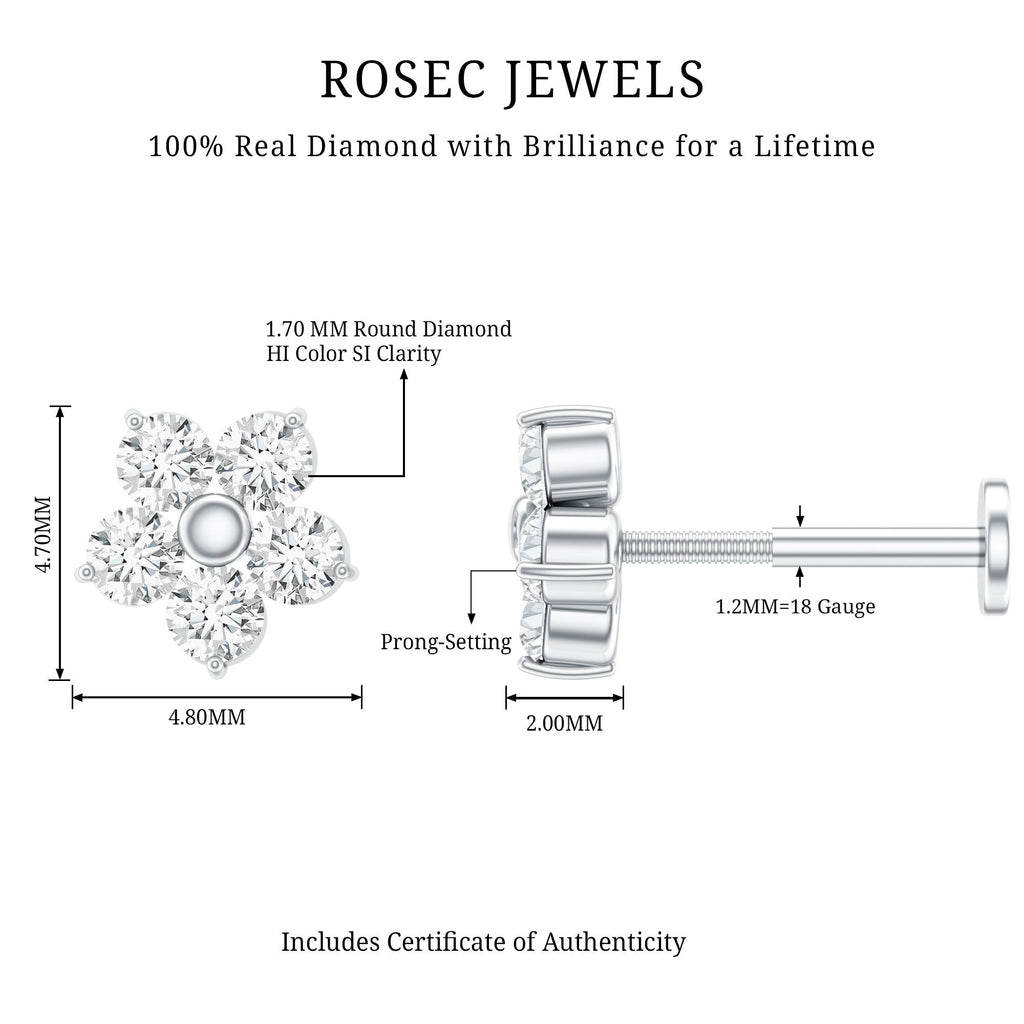 Minimalist Diamond Flower Tragus Earring with Flat Back
