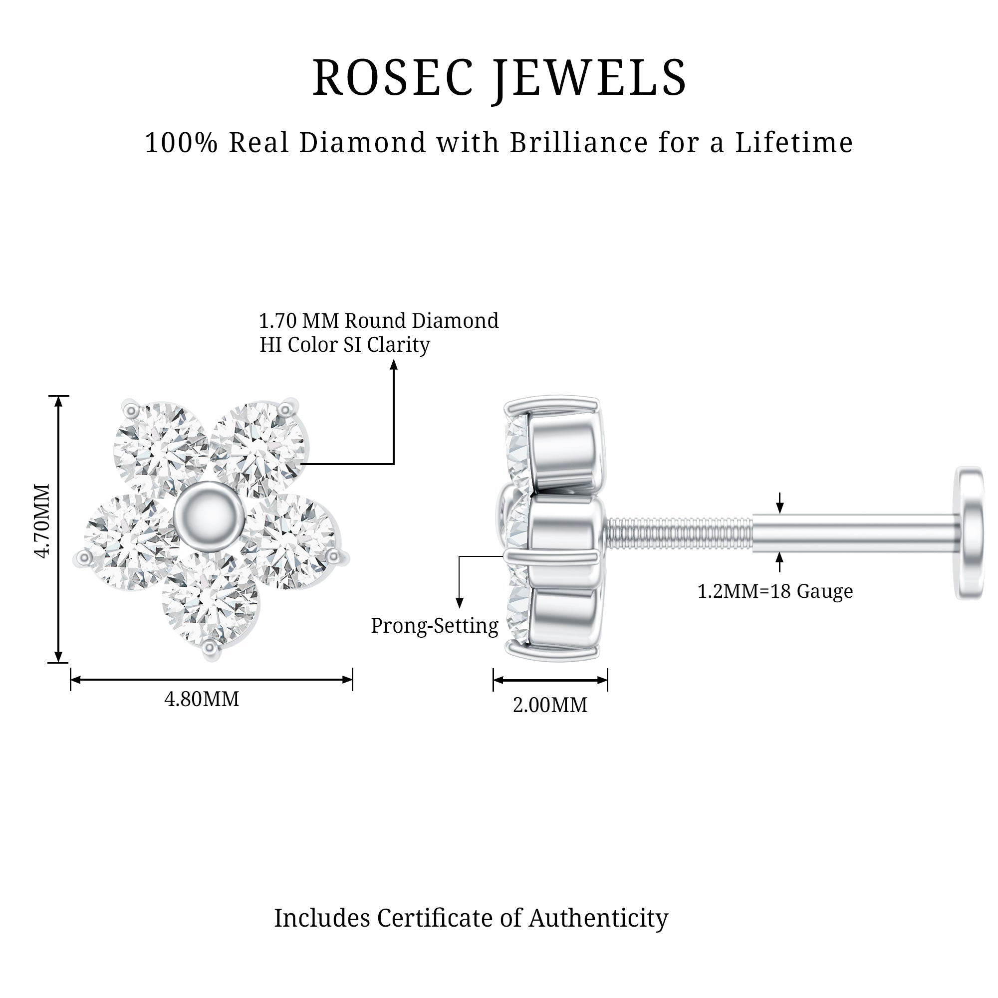 Minimalist Diamond Flower Tragus Earring with Flat Back