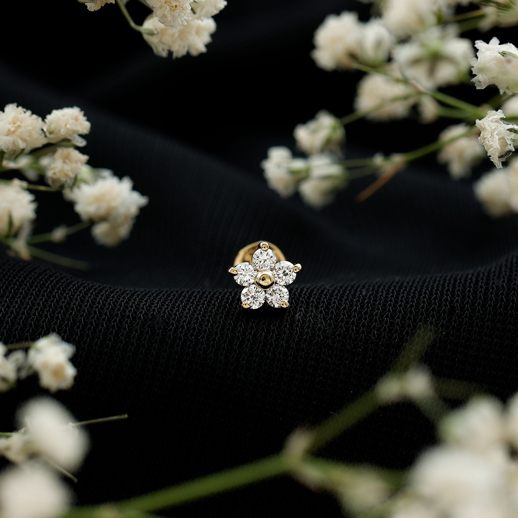 Minimalist Diamond Flower Tragus Earring with Flat Back