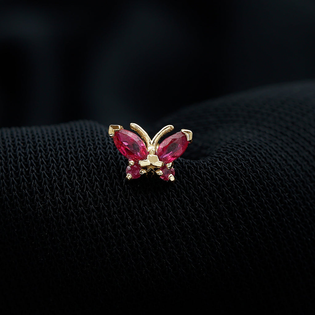 Real Marquise Cut Ruby Cute Butterfly Conch Earring