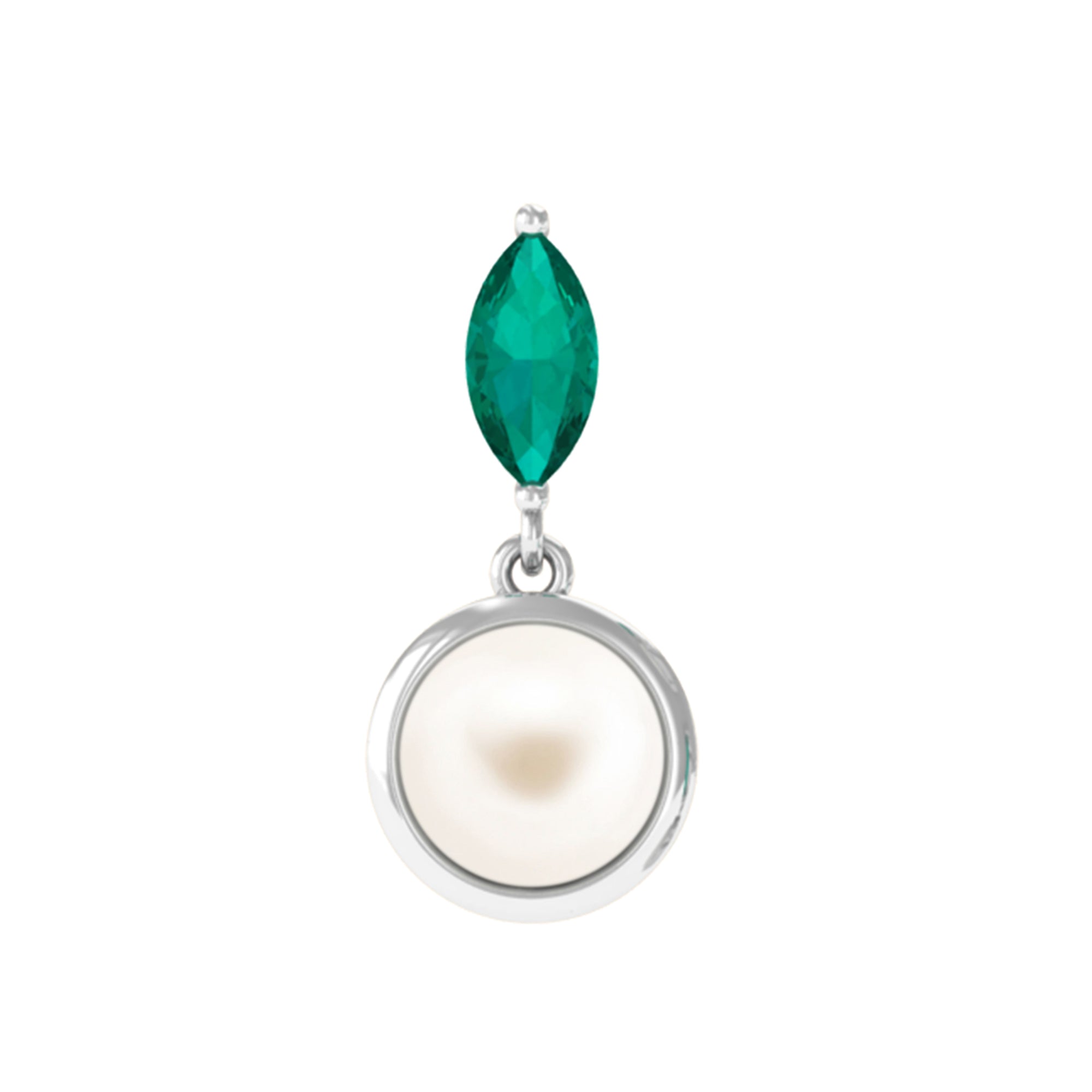 3/4 CT Freshwater Pearl and Emerald Drop Earring for Helix Piercing