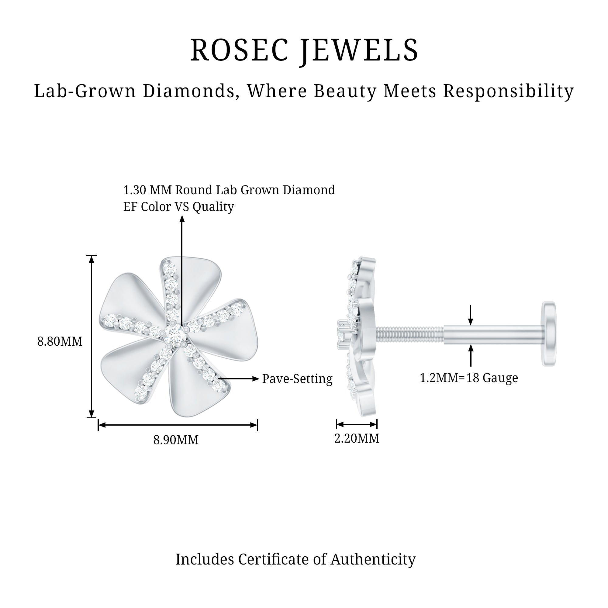 Modern Diamond Flower Earring for Helix Piercing
