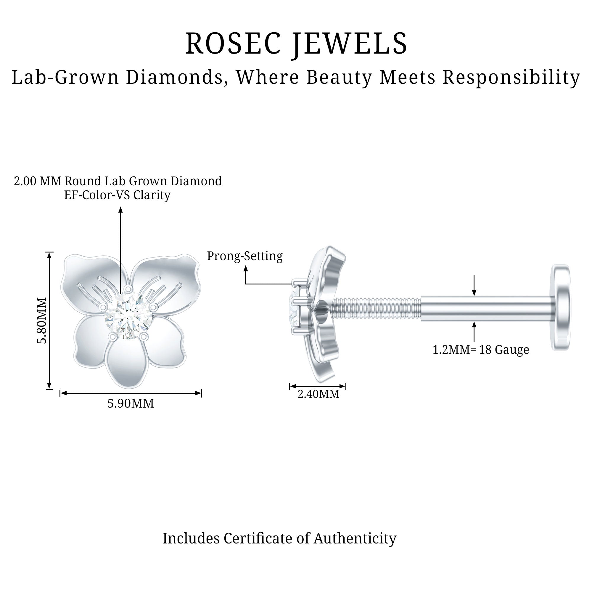 Nature Inspired Diamond Floral Helix Earring