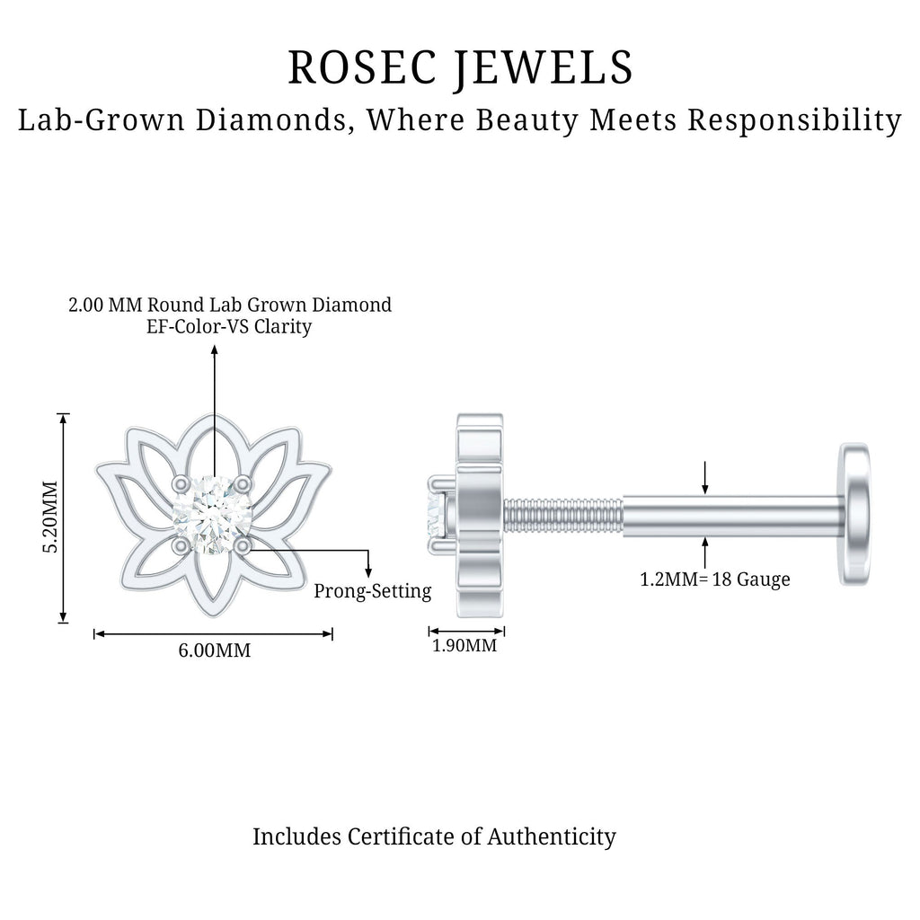 Nature Inspired Diamond Lotus Earring for Helix Piercing