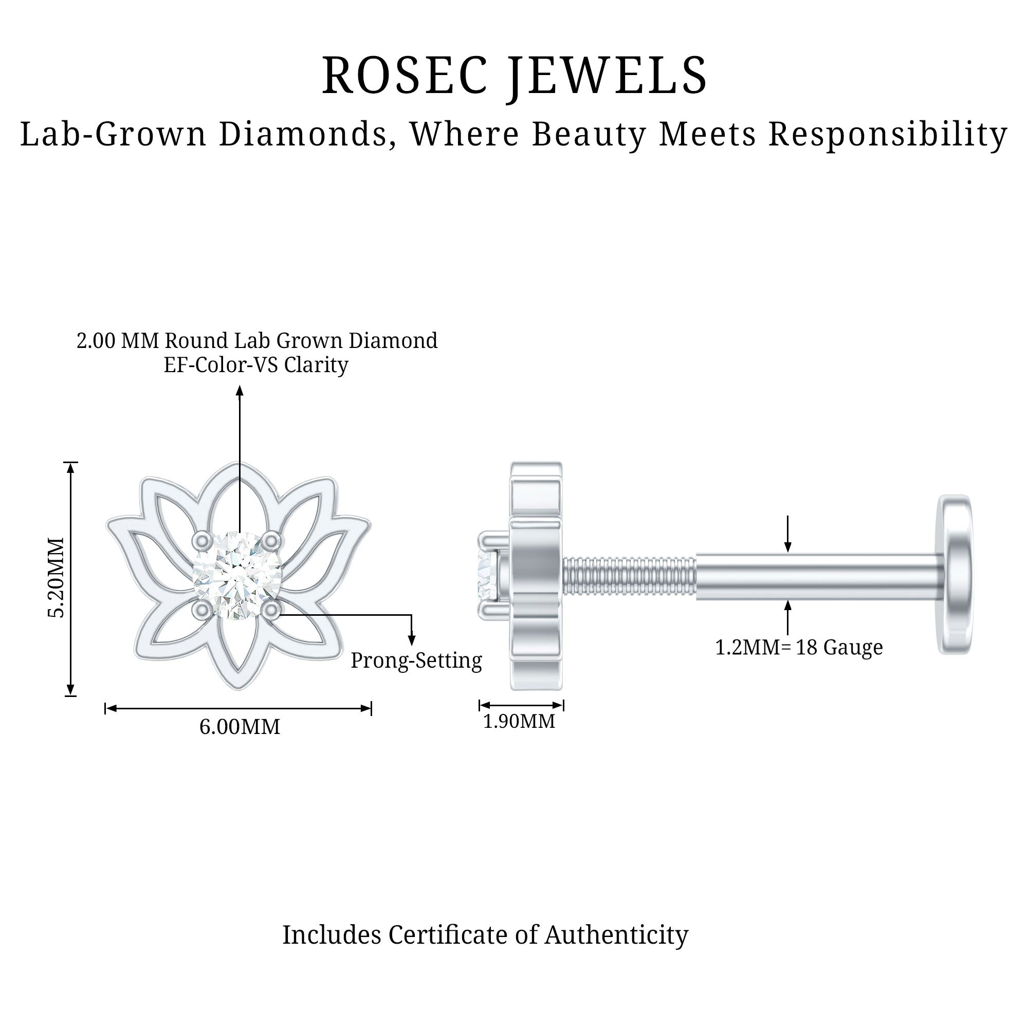 Nature Inspired Diamond Lotus Earring for Helix Piercing