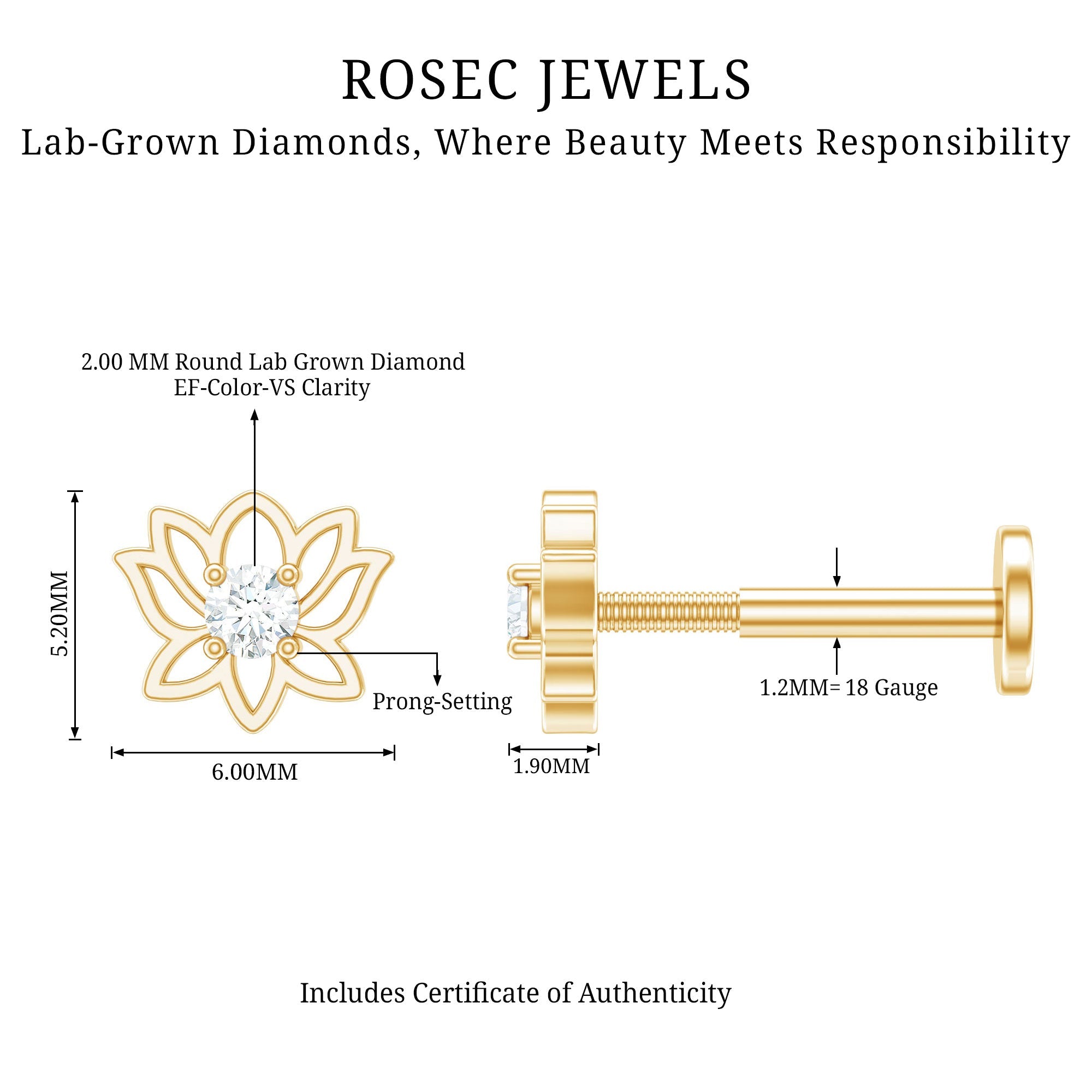 Nature Inspired Diamond Lotus Earring for Helix Piercing