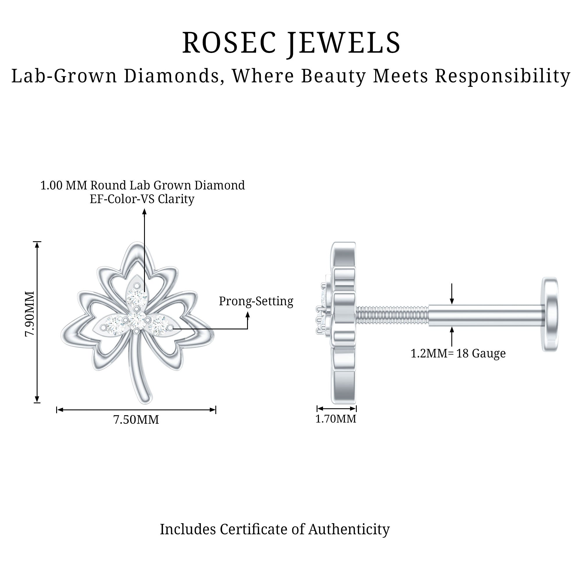 Diamond Nature Inspired Earring for Helix Piercing