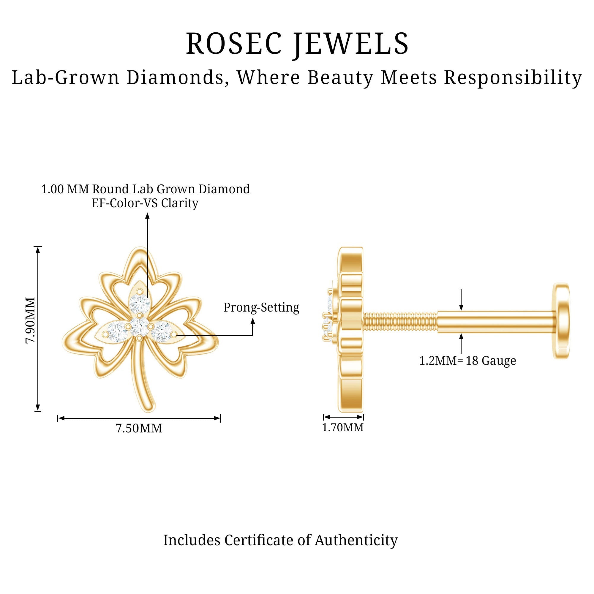 Diamond Nature Inspired Earring for Helix Piercing