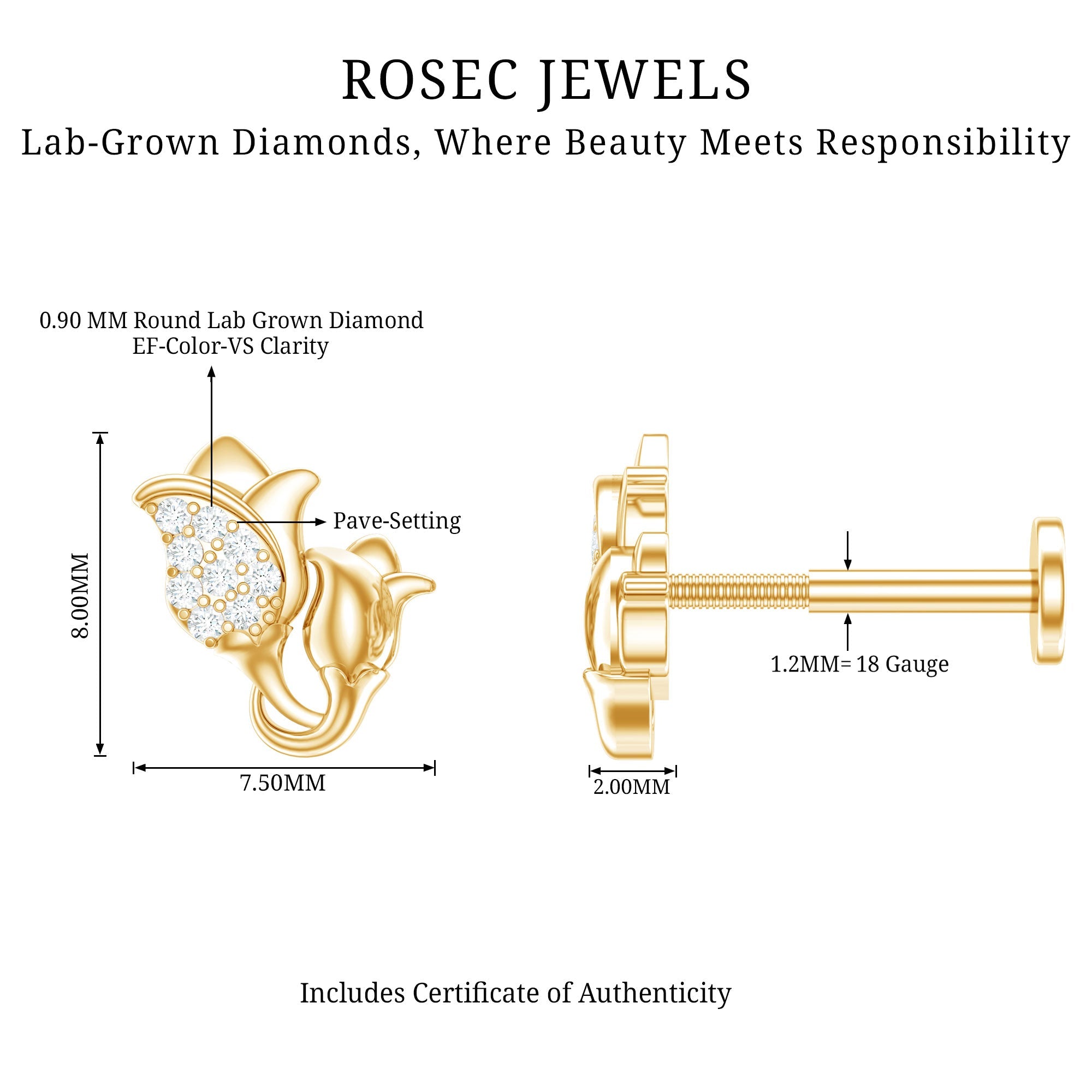 Diamond Floral Earring for Helix Piercing