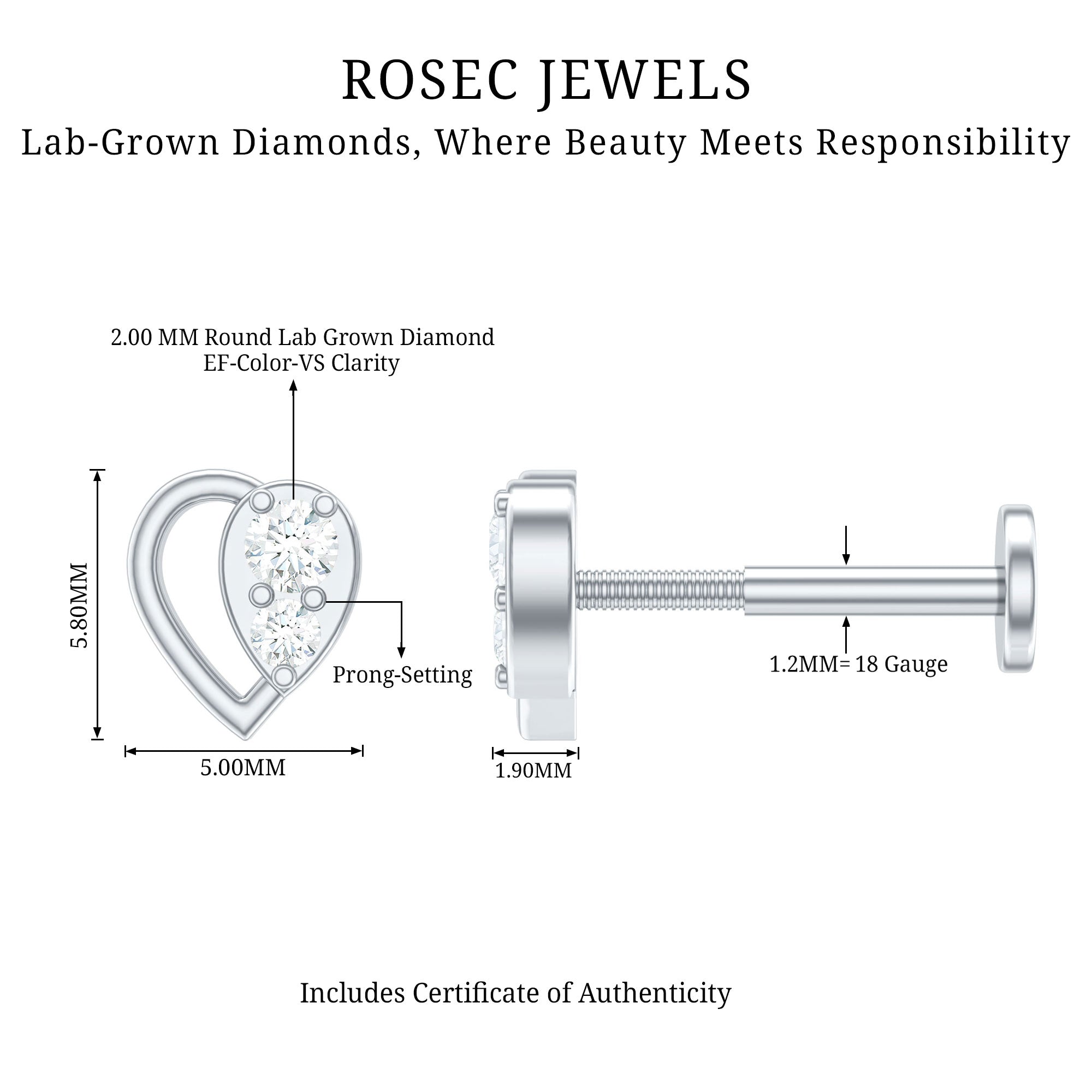 Diamond Heart Earring for Conch Piercing