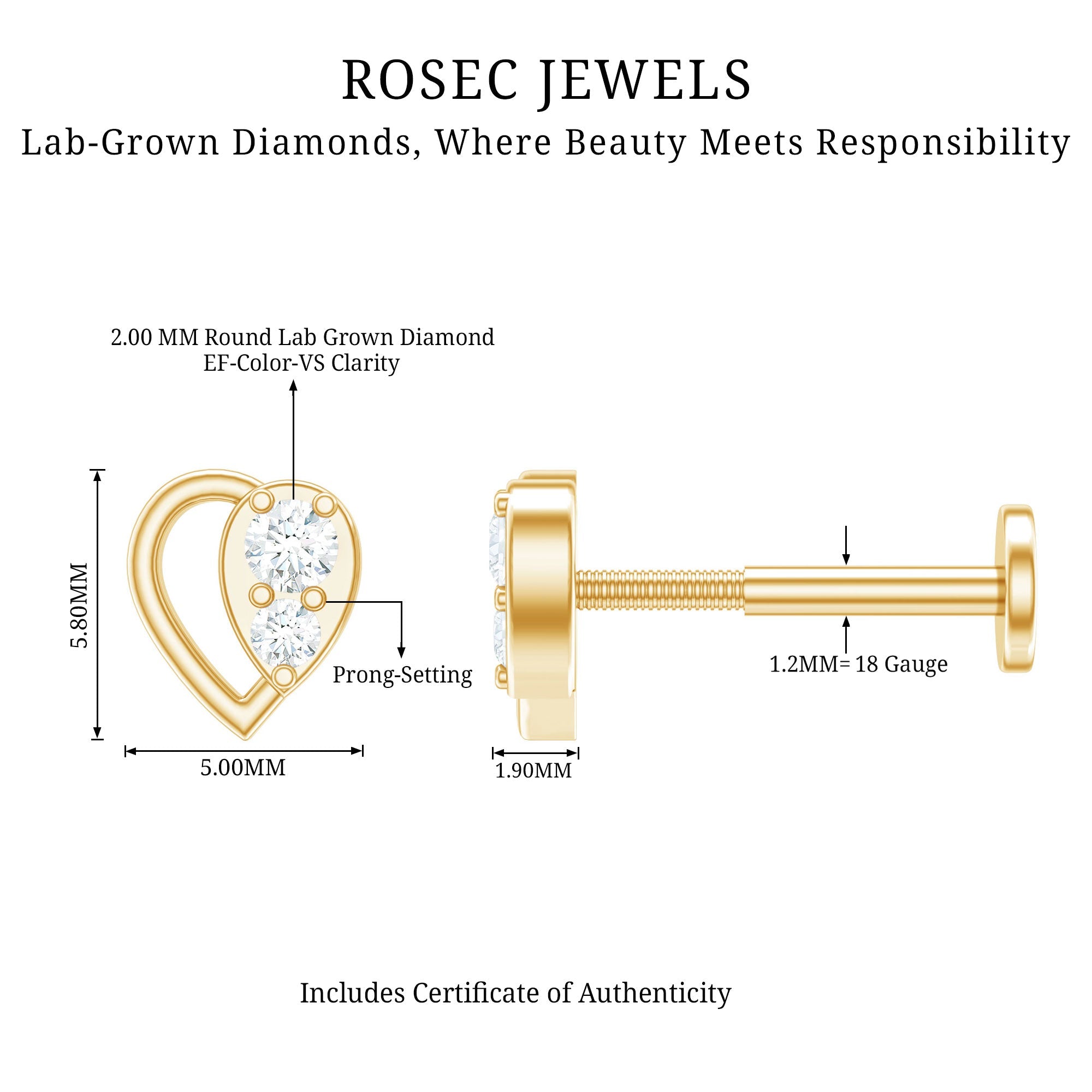 Diamond Heart Earring for Conch Piercing