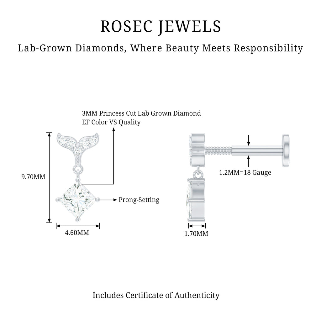 Fish Tail Diamond Drop Earring for Helix Piercing