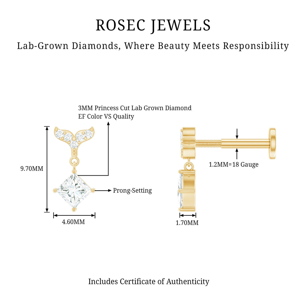 Fish Tail Diamond Drop Earring for Helix Piercing
